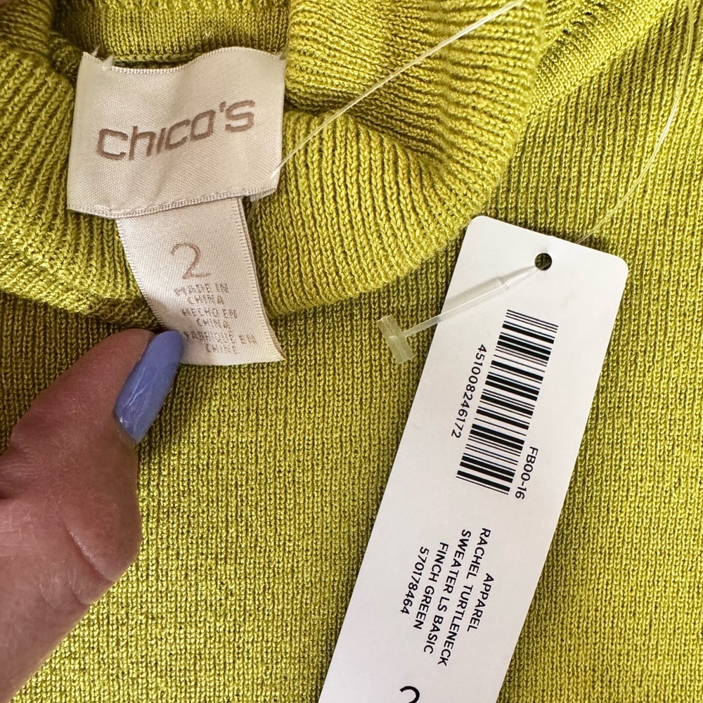 Chico’s Lime Green Turtleneck Sweater Size 2 L Cozy Soft Minimalist Preppy Y23 - Picture 5 of 6
